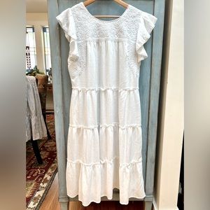 J. Marie stunning, white, embroidered midi dress! Summer perfection. Size M.